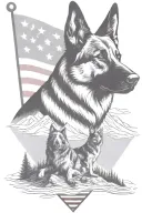 dark portrait german shepherd and border collie on a mountain peak American flag waving banner saying "diabetes" tattoo design idea