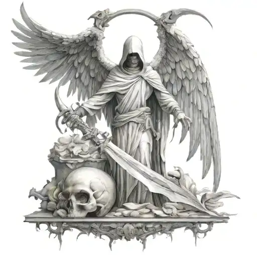 A combination of a reaper and arch angel symbolizing the balance between life and death tattoo design idea