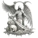 A combination of a reaper and arch angel symbolizing the balance between life and death tattoo design idea