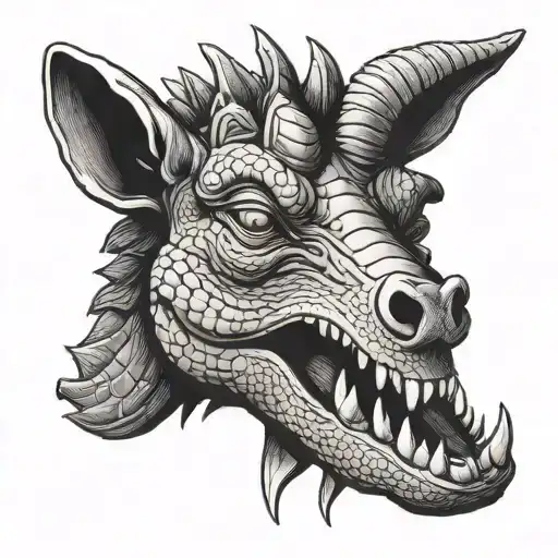 half goat half alligator head tattoo design idea