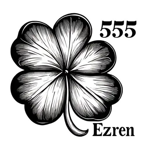4 leaf clover with 555 and the name Ezren tattoo design idea