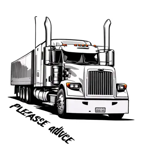 skeleton driving 18_wheeler "please advice" written below tattoo design idea