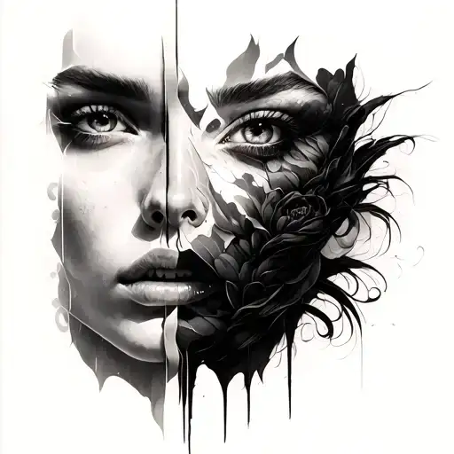 split face realism surrealism tattoo design idea