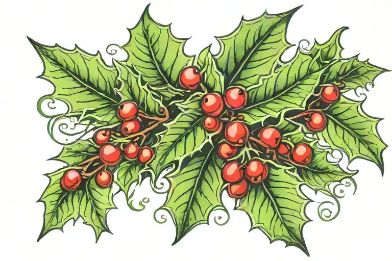 holly leaves and berrys tattoo design idea