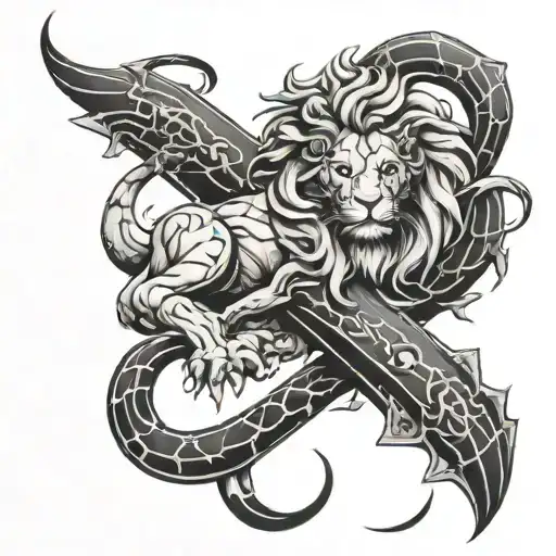 lion and scorpion wrapped loosely tattoo design idea