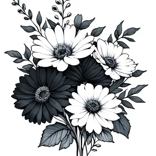 birth month flowers bunch tattoo design idea