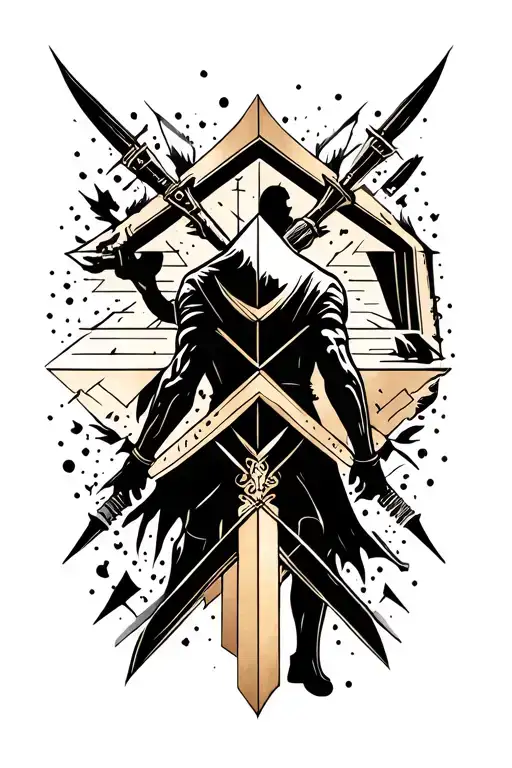 looking for a tattoo where a man is protecting loved ones from the danger evil but is been stabbed befind the back by th tattoo design idea