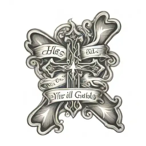 Cross with words He will guide us tattoo design idea