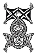 cornish celtic knot design with celtic designs around and down the arm, incorporating the cornish flag and a white rose tattoo design idea