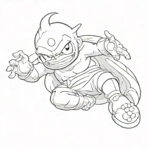 kid buu with his  foot on kirby head tattoo design idea