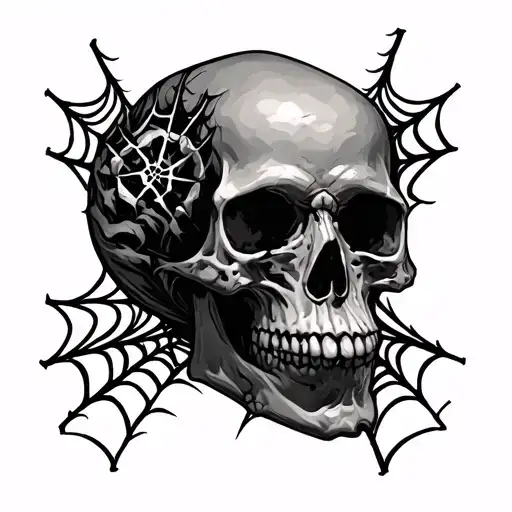 skulls and spider webs tattoo design idea