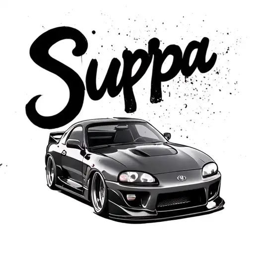 mrk 4 Toyota Supra with the word Supra behind the car tattoo design idea