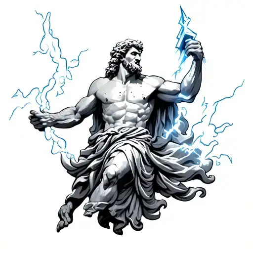 Zeus holds a lightning bolt and shoots it down tattoo tattoo design idea
