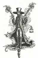 fictional, fantasy character, Candlestick Man, wearing clothing like outlaws from the 1800s. tattoo design idea