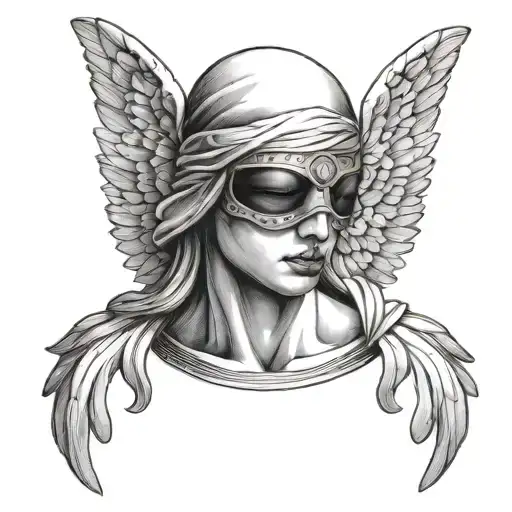 blindfolded angel cross tattoo design idea