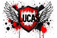 "Lucas" shield and wings with name written tattoo design idea