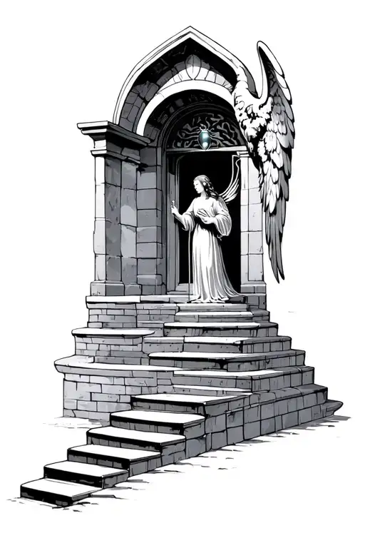 secrets true love stairway leading to heavens gates with angel waiting hour glass tattoo design idea