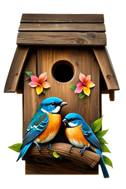 birdhouse with two birds tattoo design idea