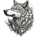 alpha wolf, space theme tattoo design idea