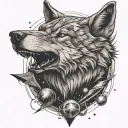 alpha wolf, space theme tattoo design idea