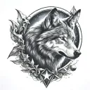 alpha wolf, space theme tattoo design idea