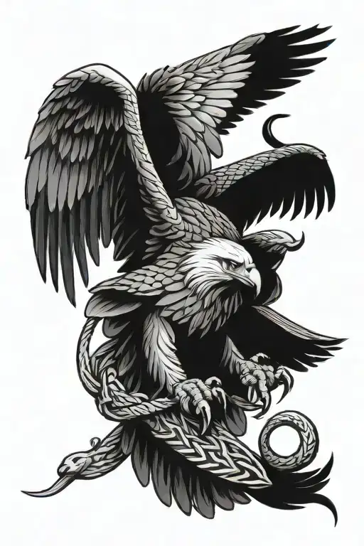 eagle hunting snake tattoo design idea
