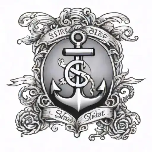 anchor with heart eyelet in sunset with word sister heart tattoo design idea