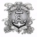 anchor with heart eyelet in sunset with word sister heart tattoo design idea