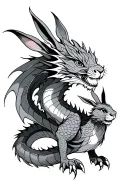 I want the dragon with rabbit to look Irezumi, black and white, high resolution, wrapped around the arm. tattoo design idea