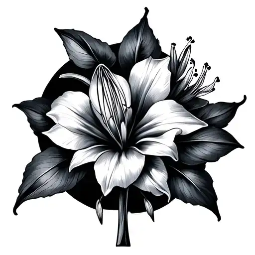 Fine line whisk intertwined with gladiolus flowers tattoo design idea