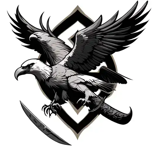 neo tribal; cross; eagle; knife tattoo design idea