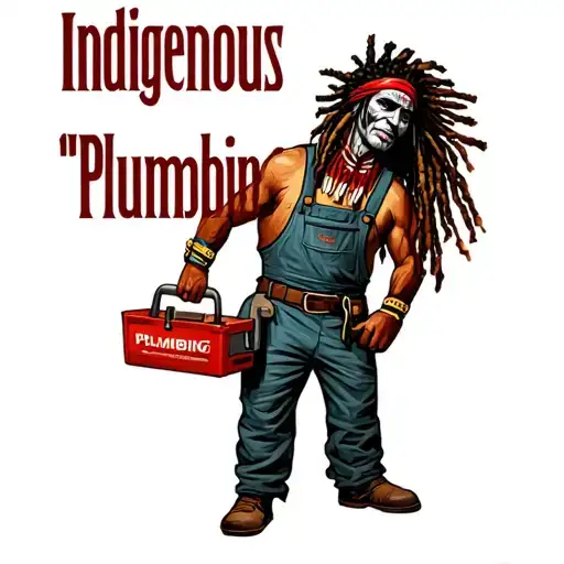 "Indigenous Plumbing " "Indigenous Plumbing " dreadlock painted face Native American plumber holding a toolbox tattoo design idea