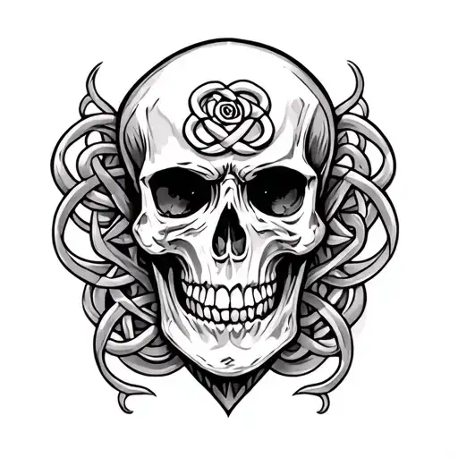for mom of two kids punk rock celtic knot skull tattoo design idea
