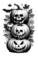 pumpkins and  skulls bats spiderwebs and falling maple leaves. the pumpkins and leaves should have color tattoo design idea