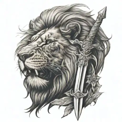Lion and Sword Warrior Emmanuel tattoo design idea