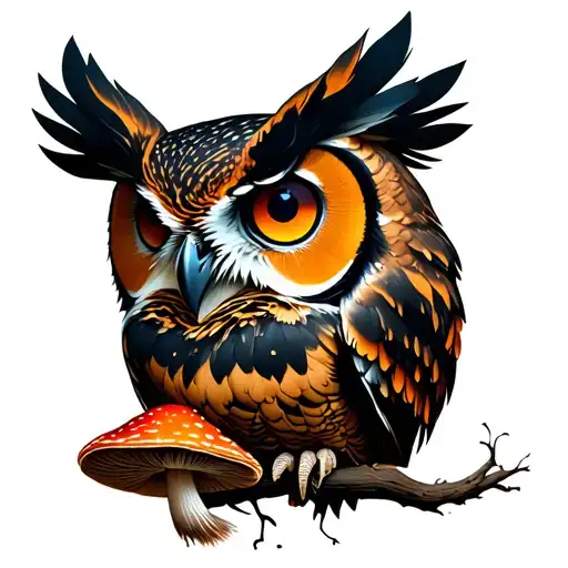 owl, mushroom, moon phases tattoo design idea