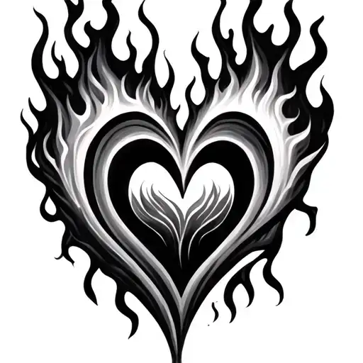 Twin Flame heart and flames tattoo design idea