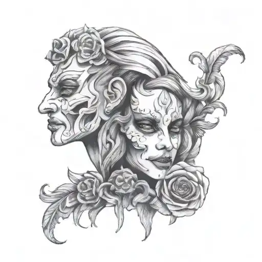 Gemini masks one with a smile tattoo design idea