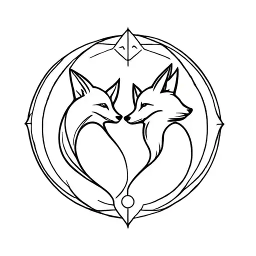Two chapter fox and zodiac sign Gemini tattoo design idea