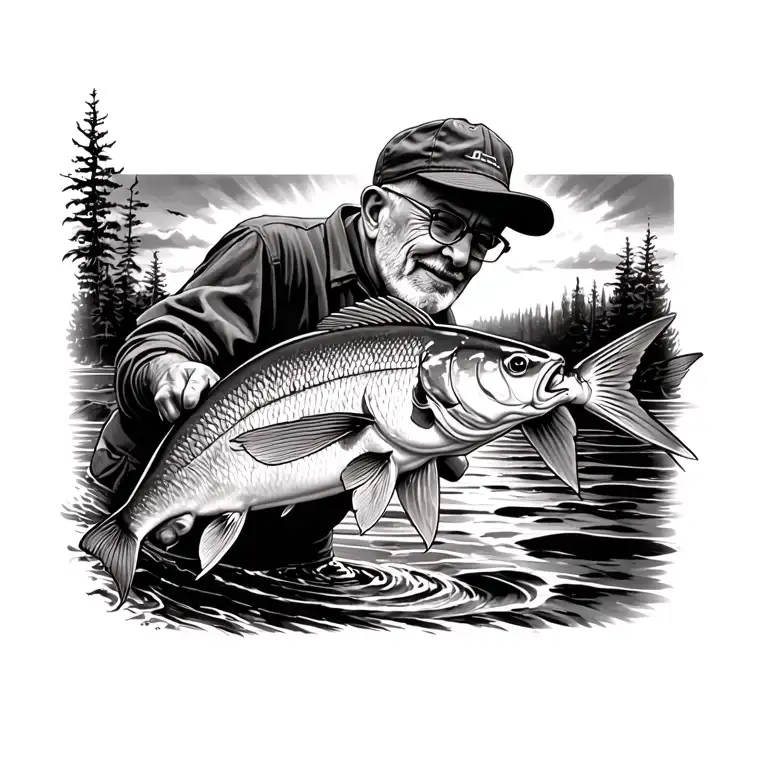 memorial tattoo for my grandpa who worked hard and loved to fish  tattoo design idea