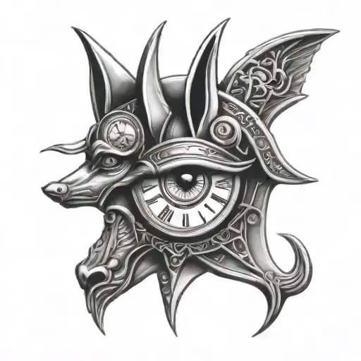 Anubis eye of horus time clock tattoo design idea