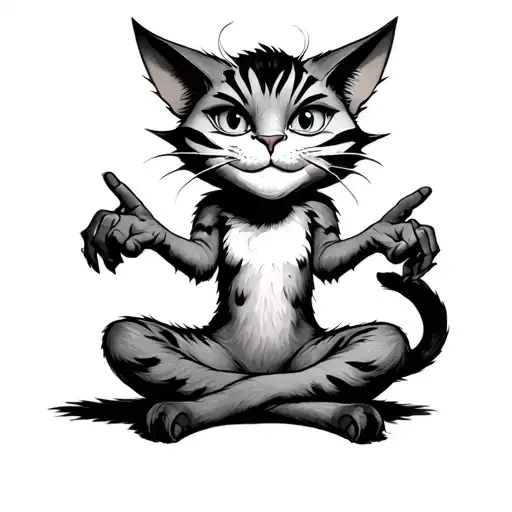 cheshire cat sitting cross legged fingers pointing opposite directions tattoo design idea