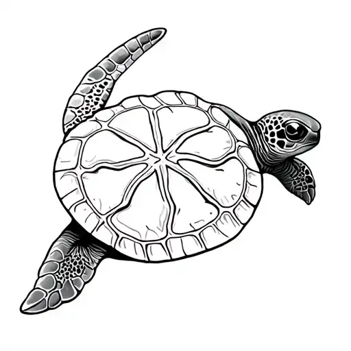 loggerhead sea turtle with sand dollar shell tattoo design idea