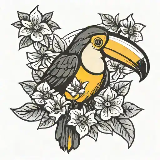 toucan flower tattoo design idea