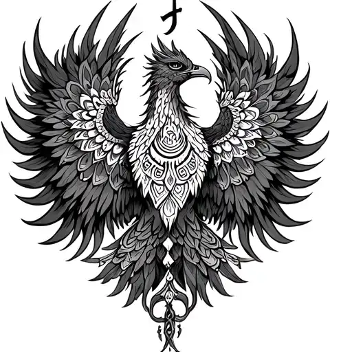 phoenix rising with shakti word in hindi and mandala design tattoo design idea