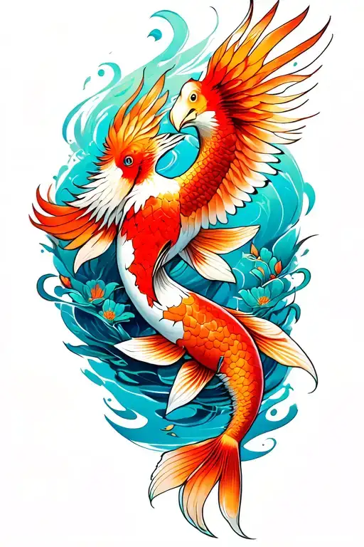 phoenix tattoo and koi fish tattoo design idea