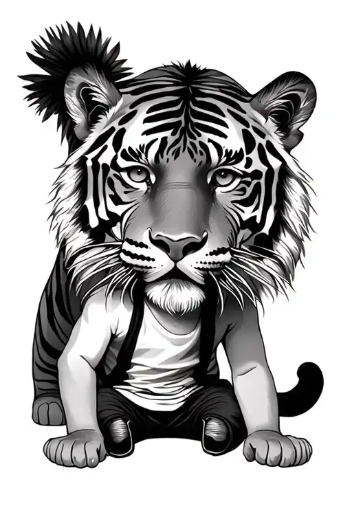 a tiger with a young boy sitting tattoo design idea