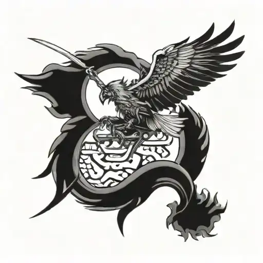samurai tatto with eagle soaring tattoo design idea