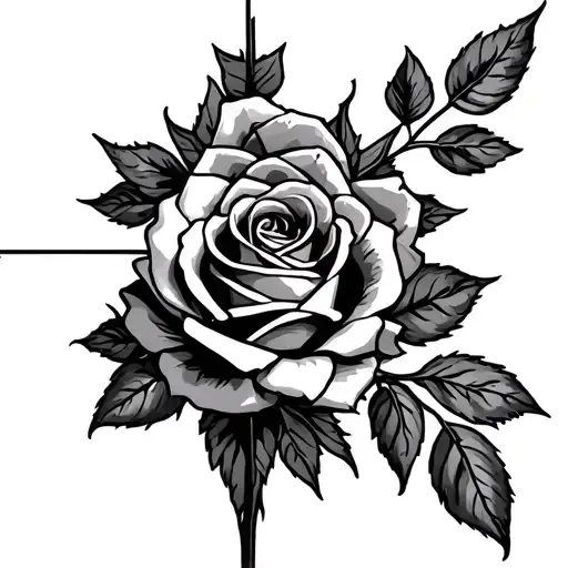 cross and roses tattoo design idea