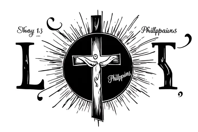 cross(Philippians 4:13 written in cursive tattoo design idea
